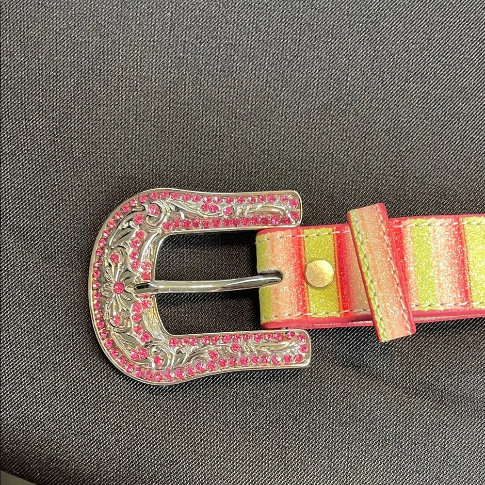 Blinking cactus Colorful Striped Belt with Rhinestone Buckle western